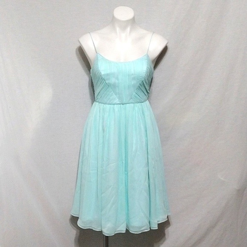 BHLDN Anthropologie Mint Green Pleated Spaghetti Strap Formal Dress US 2 Elegant